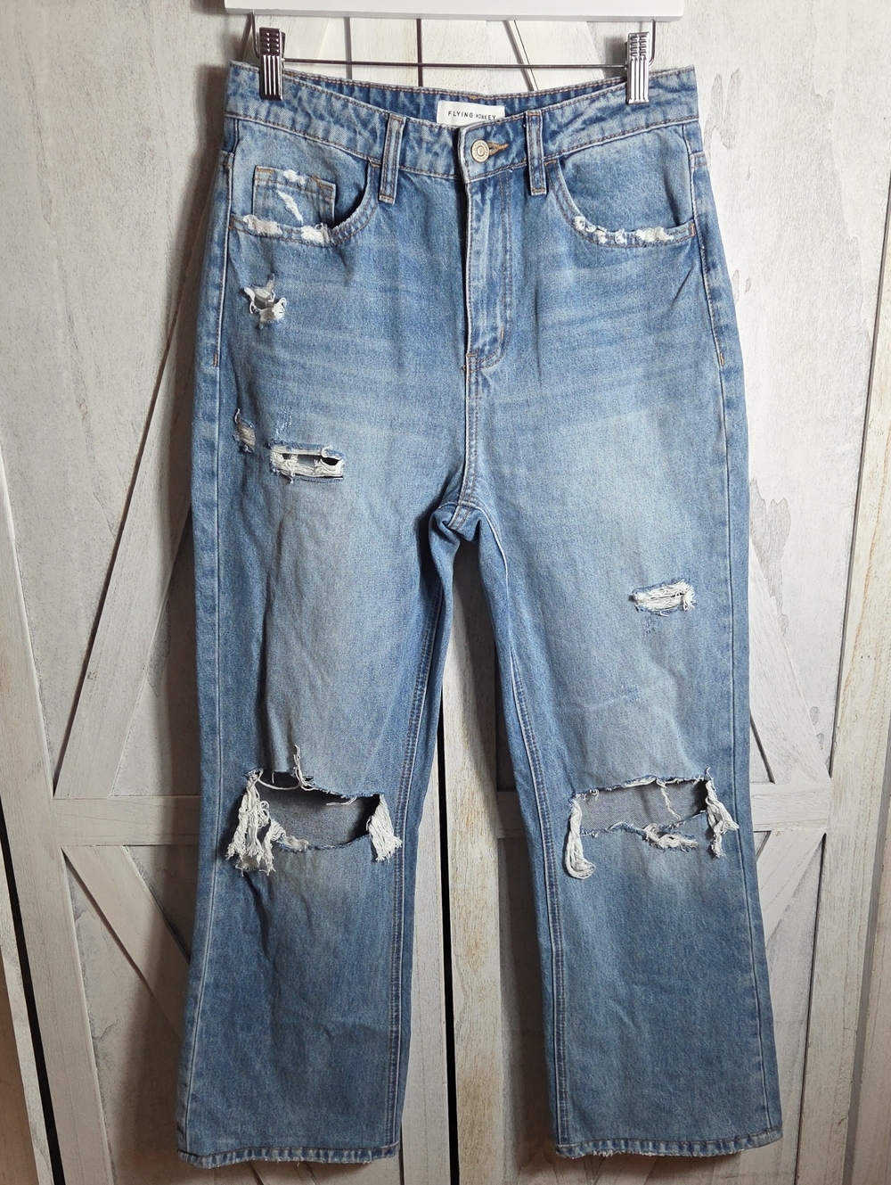 Flying Monkey 100% Cotton Distressed Bootcut Jeans Size 27